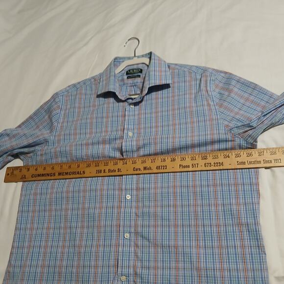 Lauren Ralph Lauren 17x34/35 Long-sleeved blue plaid button-up regular fit - Picture 9 of 14